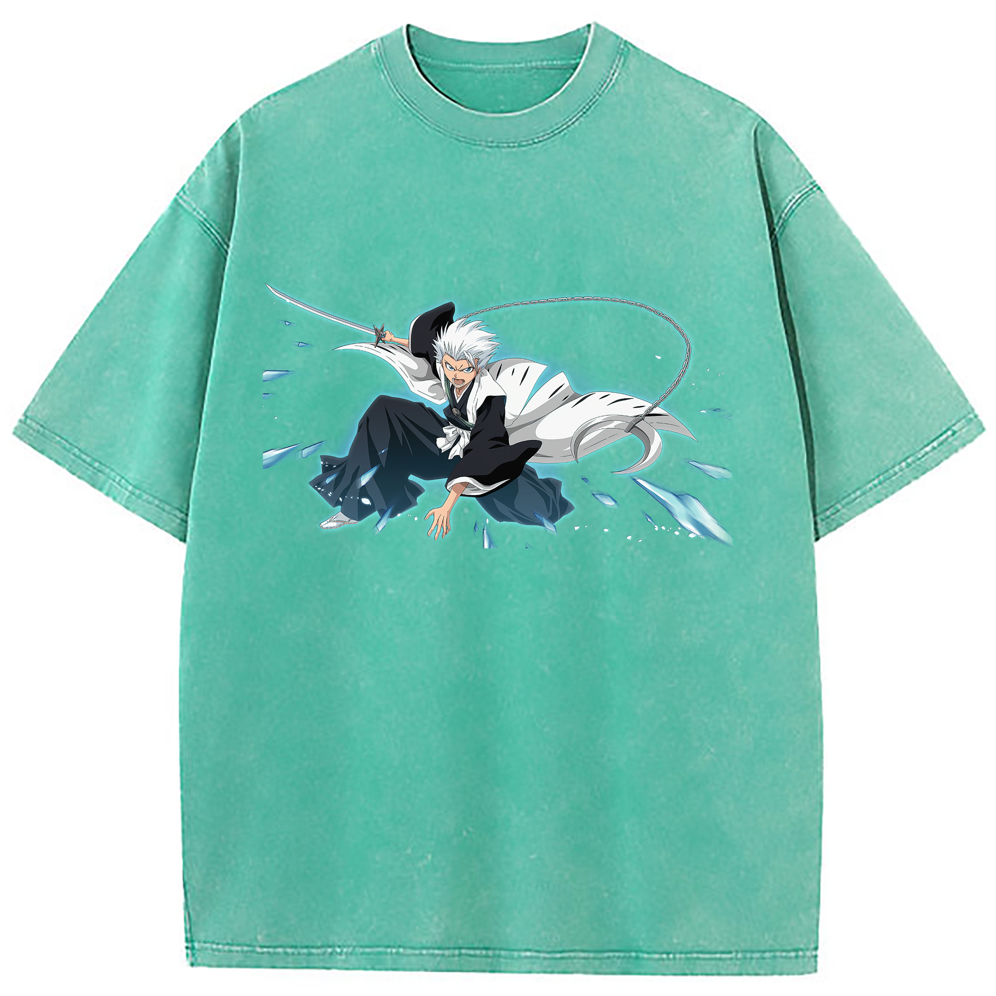 （画像用） ブリーチ 日番谷冬獅郎（ひつがや とうしろう） BLEACH Hitsugaya Toushirou 綿100% ヴィンテージ風 半袖Tシャツ（フロントプリント）